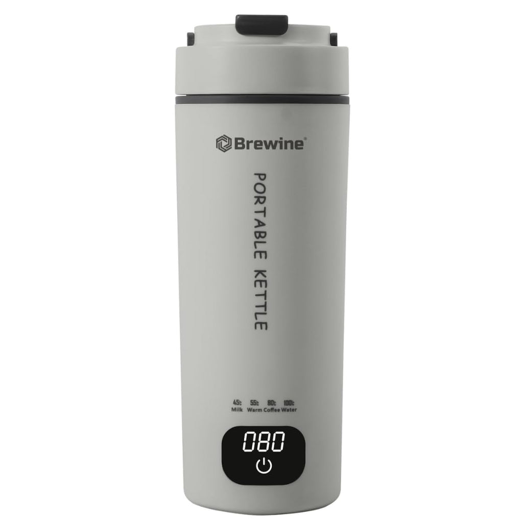 Brewine Portable Kettle,450ml,Grey, Multi-Temp-Setting,Auto Cut-Off, Digital Display,Touch Button,Wide Voltage Range220-230V Suitable for India,300 Watt