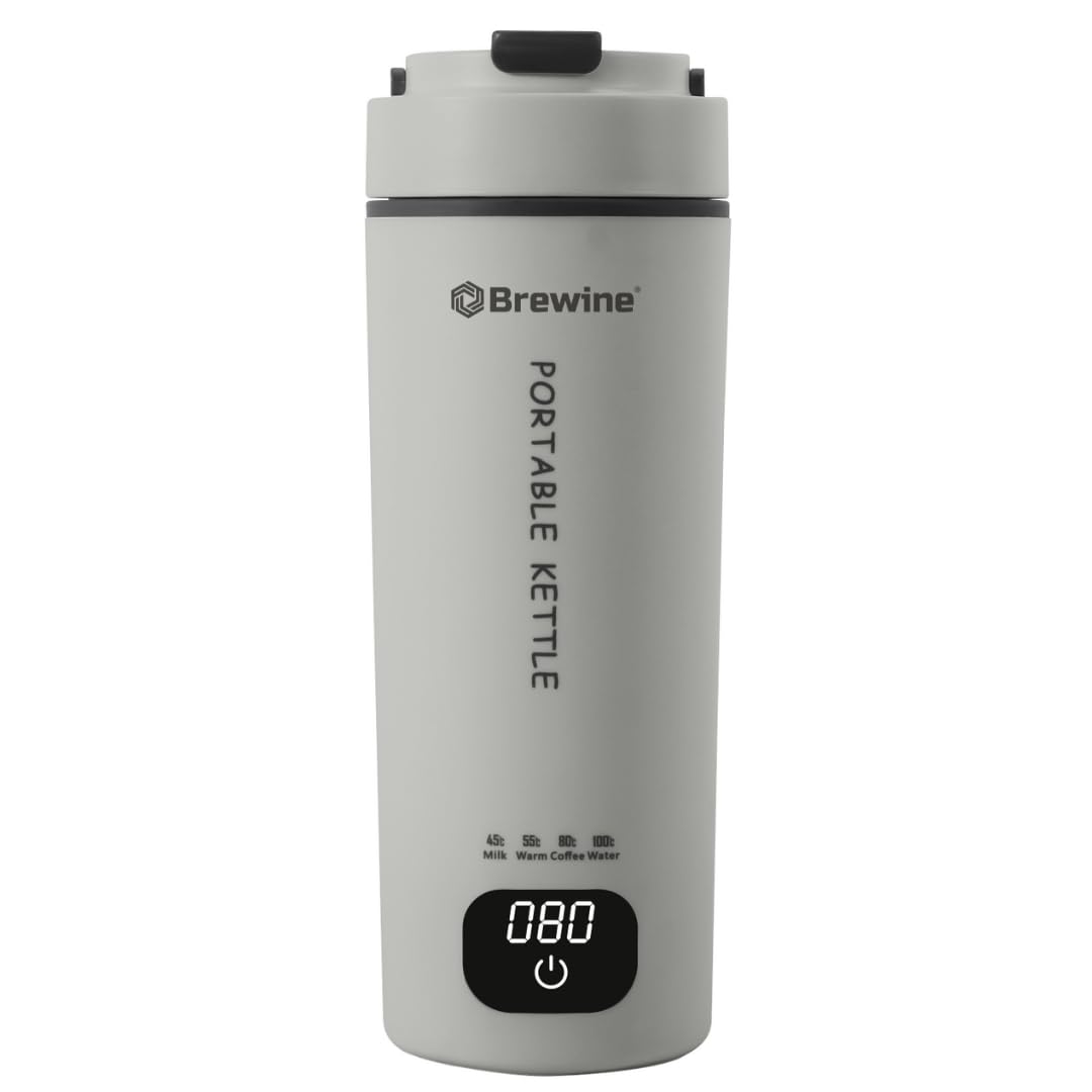 Brewine Portable Kettle,450ml,Grey, Multi-Temp-Setting,Auto Cut-Off, Digital Display,Touch Button,Wide Voltage Range220-230V Suitable for India,300 Watt