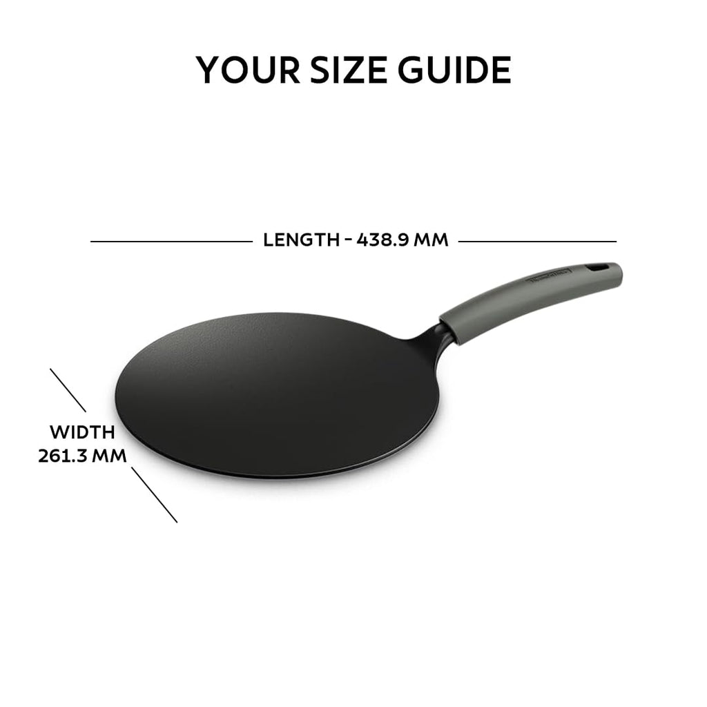 TRAMONTINA TITANEX 26cm Pre-Seasoned Cast Iron Concave Tawa | Tawa for Roti, Phulka, Paratha | Gas/Induction Compatible Cookware | Non-Slip Grip | Superior Heat Retention | Life-Time Warranty