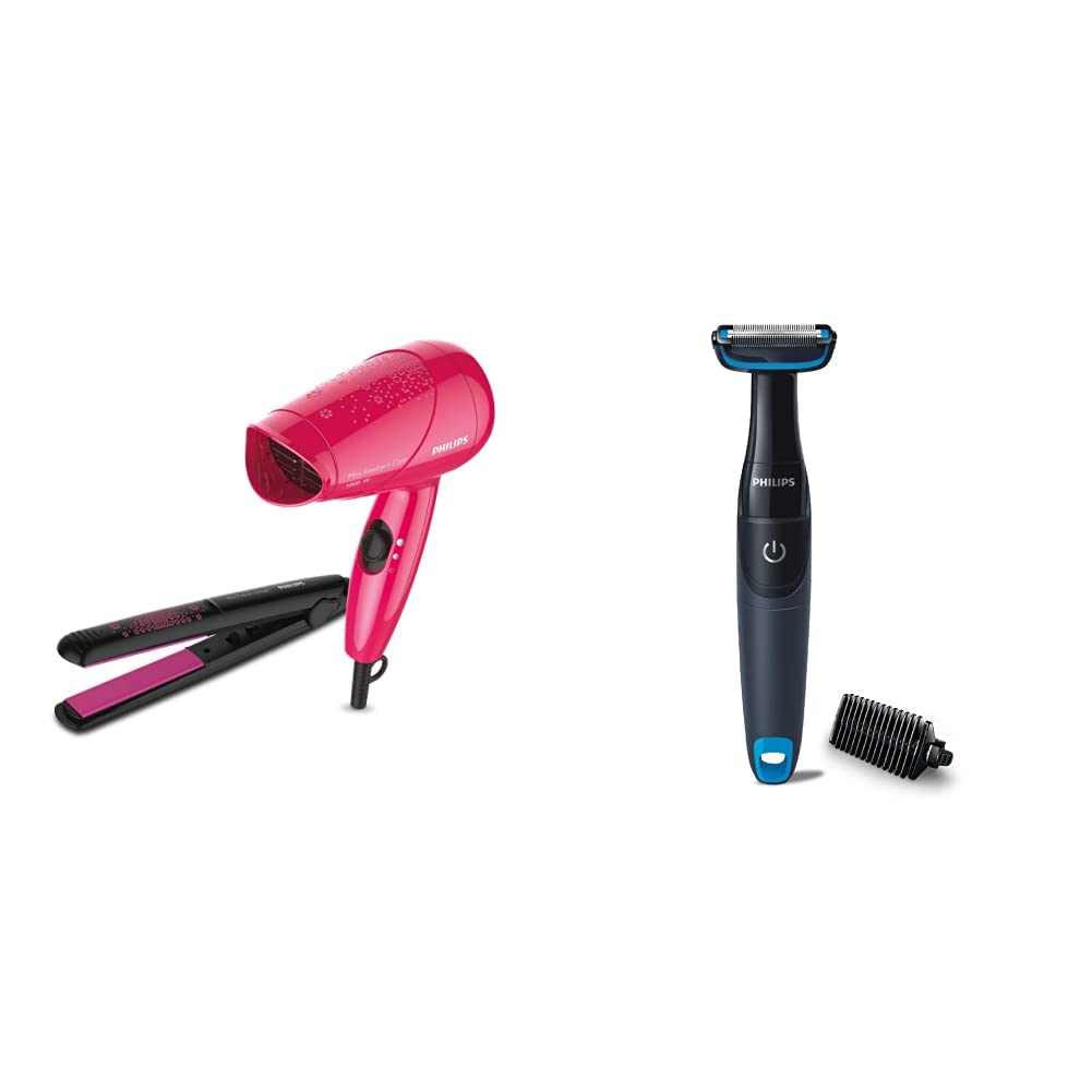 PHILIPS Straightener Dryer Styling Kit, HP8643/46 and Body Groomer, BG1025/15 Combo (Black)