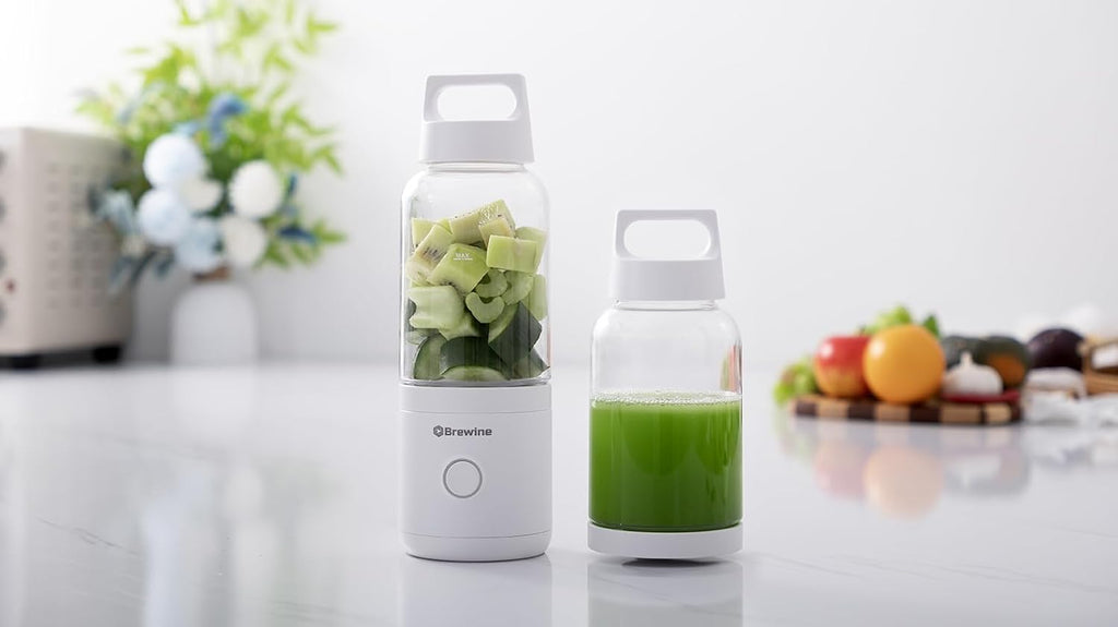 Brewine 2-in-1 Portable Blender & Grinder, USB Rechargeable, 75W Motor, 2000 x 2mAh Battery, 500ml Tritan Cup for Smoothies, Ice, Shakes, 304 SUS Blades, 20g Glass Grinder for Baby Food & Dry Grinding