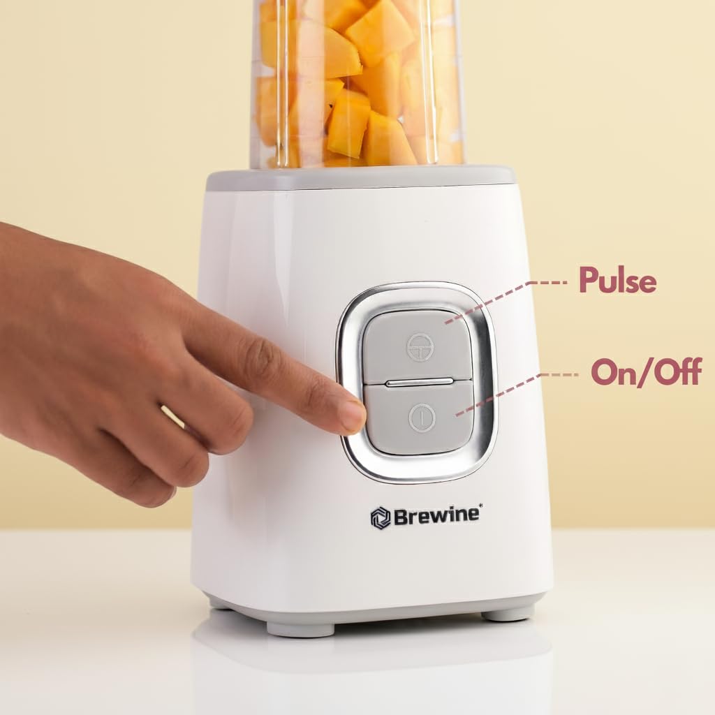 Brewine Nutrifit Blender TORA 500 | Powerful 500W Copper Motor | 3 Cups | Smoothies, Protein Shakes, Coffee & Spice Grinder | 2 Storage Lids & 1 Sipper Lid | Pulse/On-Off (White)
