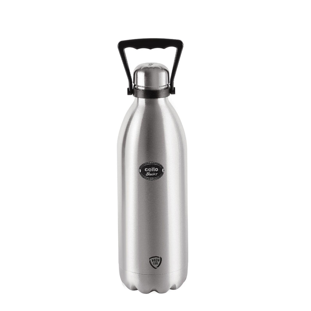 CELLO Swift Stainless Steel Hot and Cold Water Bottle 750 ml Silver | ISI Certified Spillproof Leakproof Double Wall Vacuum Insulated Thermos Flask Water Bottle for School Kids, Office Gym & Travel