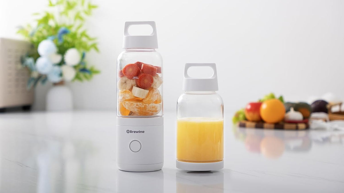 Brewine 2-in-1 Portable Blender & Grinder, USB Rechargeable, 75W Motor, 2000 x 2mAh Battery, 500ml Tritan Cup for Smoothies, Ice, Shakes, 304 SUS Blades, 20g Glass Grinder for Baby Food & Dry Grinding