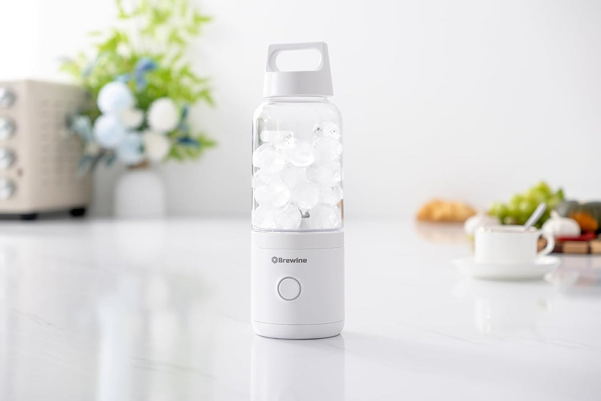 Brewine 2-in-1 Portable Blender & Grinder, USB Rechargeable, 75W Motor, 2000 x 2mAh Battery, 500ml Tritan Cup for Smoothies, Ice, Shakes, 304 SUS Blades, 20g Glass Grinder for Baby Food & Dry Grinding