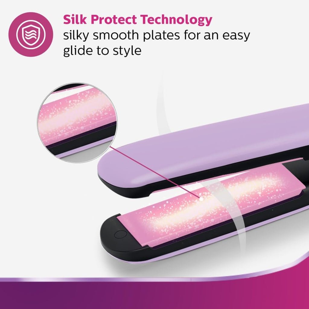 Philips India's No.1 Hair Styling Brand Hair Straightener, Minimized Heat Damage,SilkProtect Care, Titanium Ceramic Plates,Smooth Shiny Straight Hair, 2 Temperature Settings,For Indian Hair,BHS393