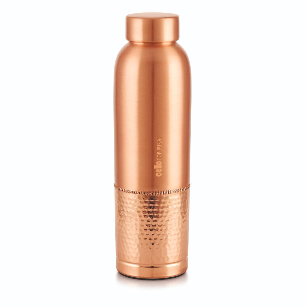 CELLO Megha Copper Water Bottle For Daily & Office Use 1000 ml | Leakproof & Rustproof ISI Certified Single Wall 100% Pure Copper Promotes Immunity, Improve Digestion & Supports Healthy Living