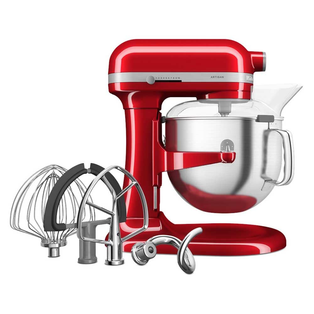 KitchenAid 6.6L Bowl-Lift Stand Mixer, Candy Apple Red – Stainless Steel Whisk, Flat Beater, Dough Hook, Double-Sided Flex Edge Beater & Pouring Shield