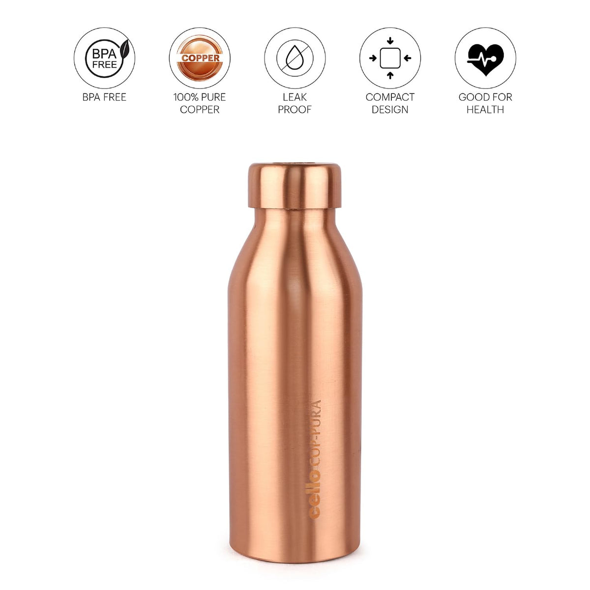 Cello Cop- Pura Moksha Copper Bottle, 750 ml, Copper, Medium (Model: CLO_MKSHA_CBTTLE_750ML, Pack of 1)