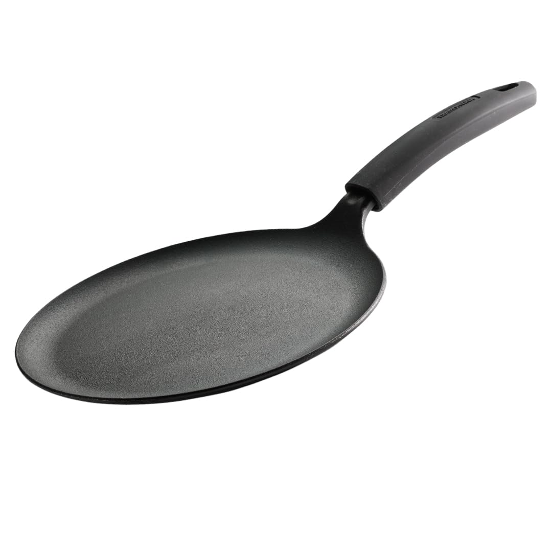 TRAMONTINA TITANEX 28cm Pre-Seasoned Cast Iron Dosa Tawa | Flat Surface with Raised Edges | for Dosa, Uttapam, Cheela, Paratha | Induction & Gas Compatible | Non-Slip Handle