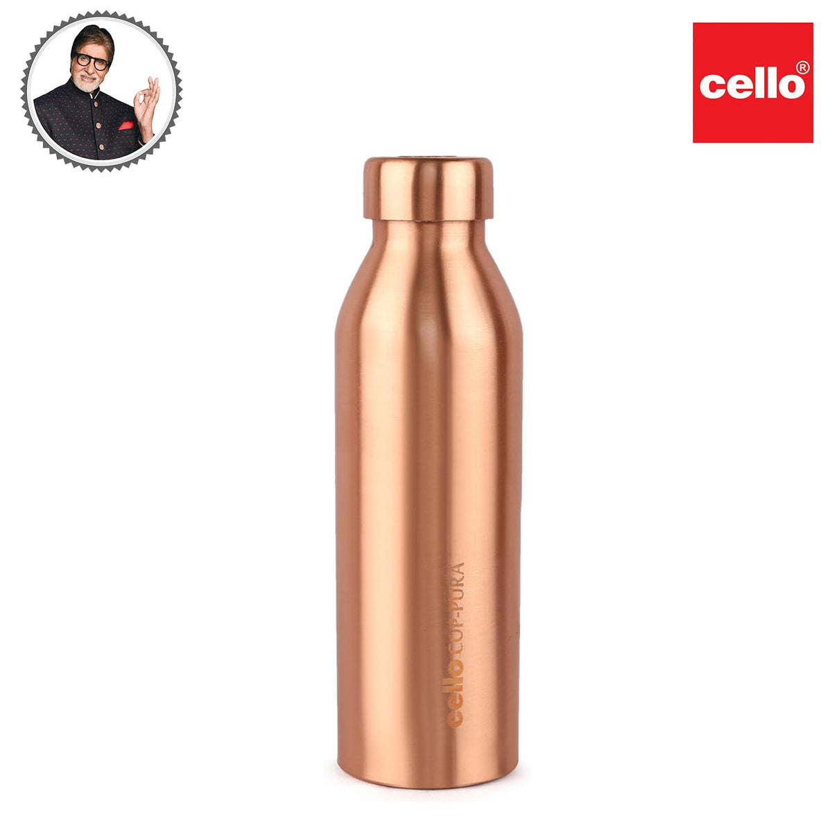 Cello Cop-Pura Moksha Copper Water Bottle, 1000ml, 1 Piece, Copper