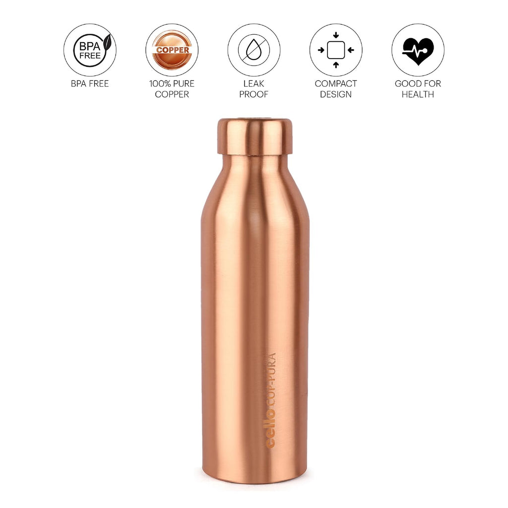 Cello Cop-Pura Moksha Copper Water Bottle, 1000ml, 1 Piece, Copper