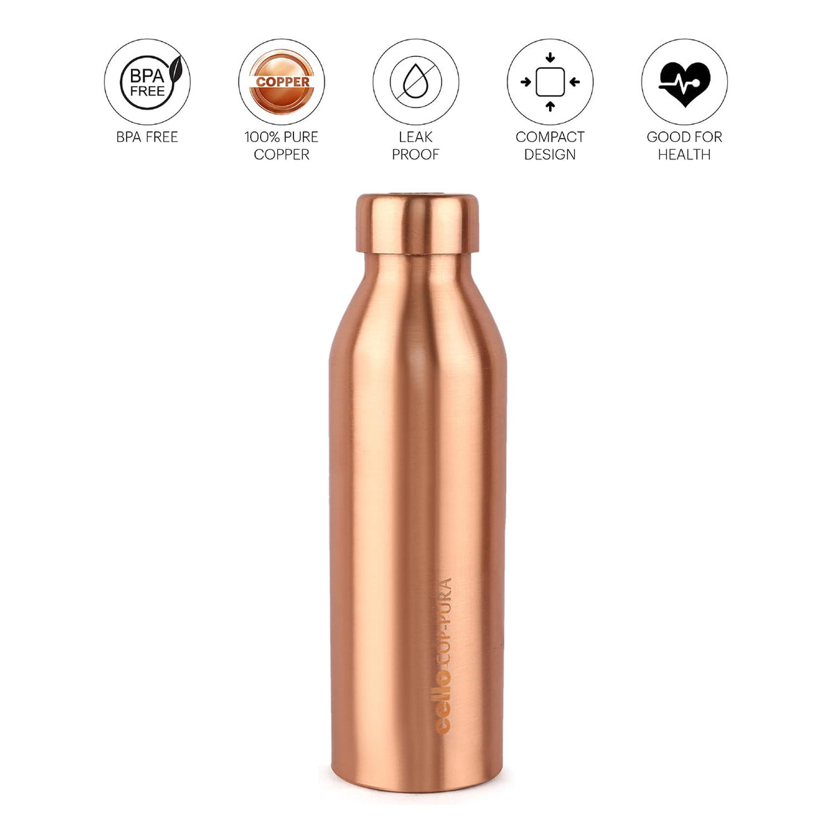 Cello Cop-Pura Moksha Copper Water Bottle, 1000ml, 1 Piece, Copper