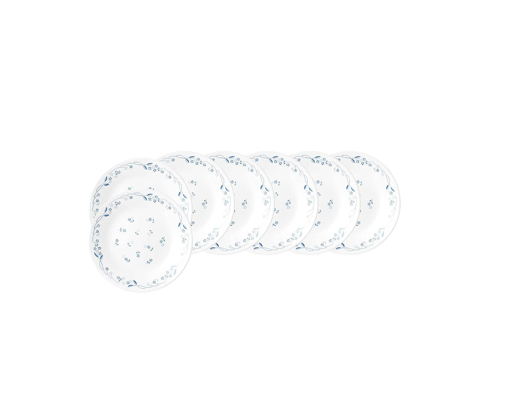 CORELLE Provincial Blue Glass Small Plate 17 cm, Lightweight & Durable, Made of Vitrelle Glass, Microwave & Dishwasher Safe, Elegant Crockery for Dining & Gifting - Set of 6