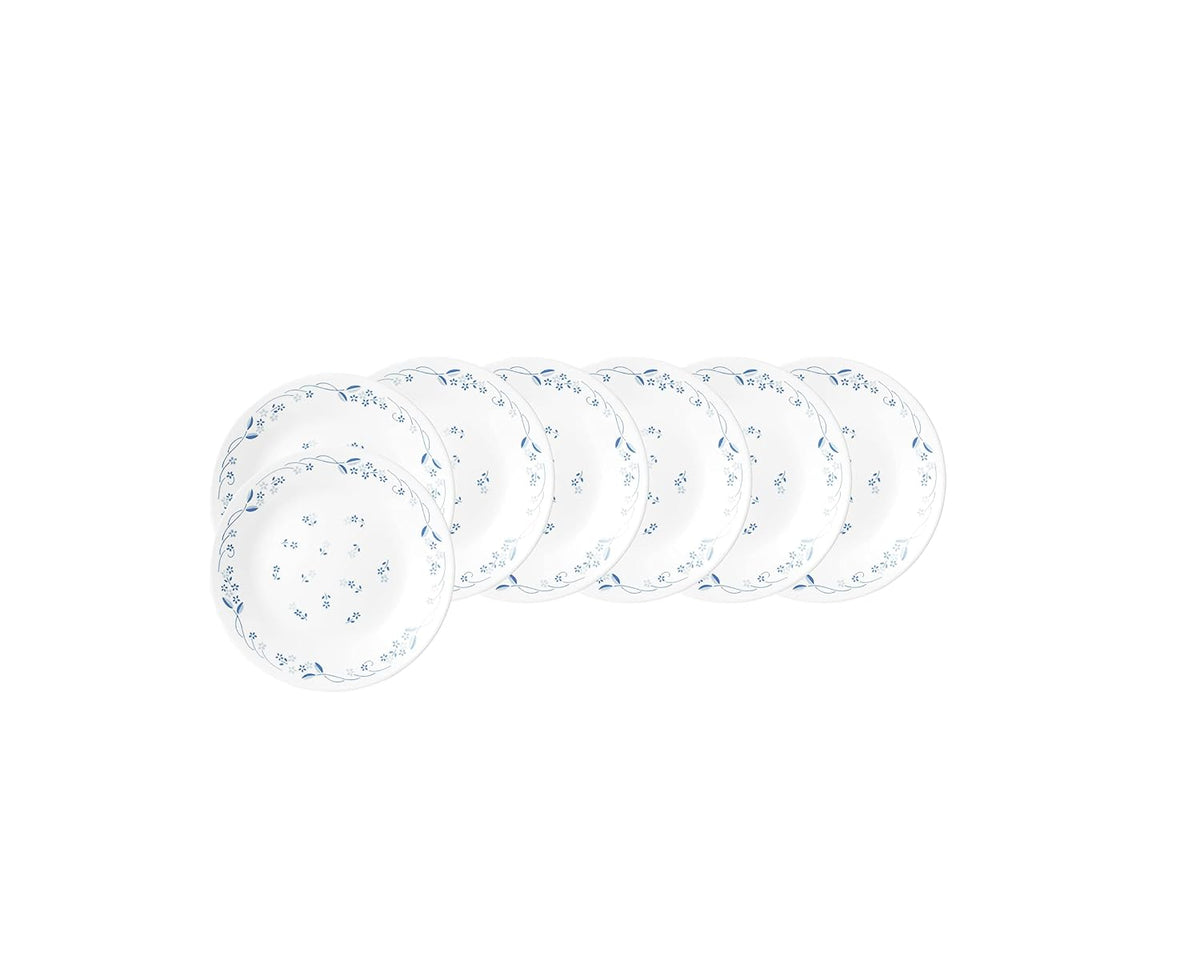 CORELLE Provincial Blue Glass Small Plate 17 cm, Lightweight & Durable, Made of Vitrelle Glass, Microwave & Dishwasher Safe, Elegant Crockery for Dining & Gifting - Set of 6