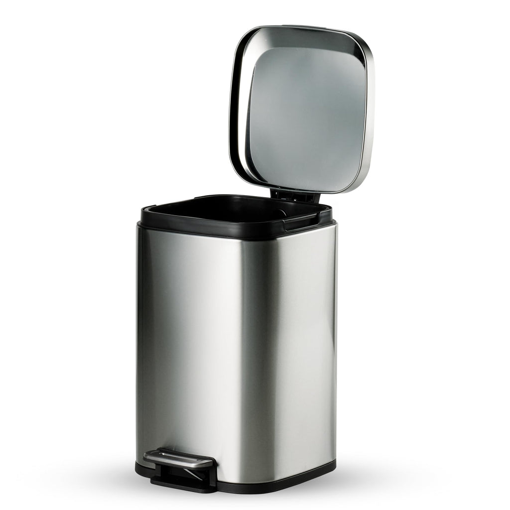 TRAMONTINA 20 Litre Stainless Steel Step Dustbin | Fingerprint-Resistant Finish | Soft-Close Lid | Removable Inner Bucket | Square Trash Can for Home, Office & Hospitality