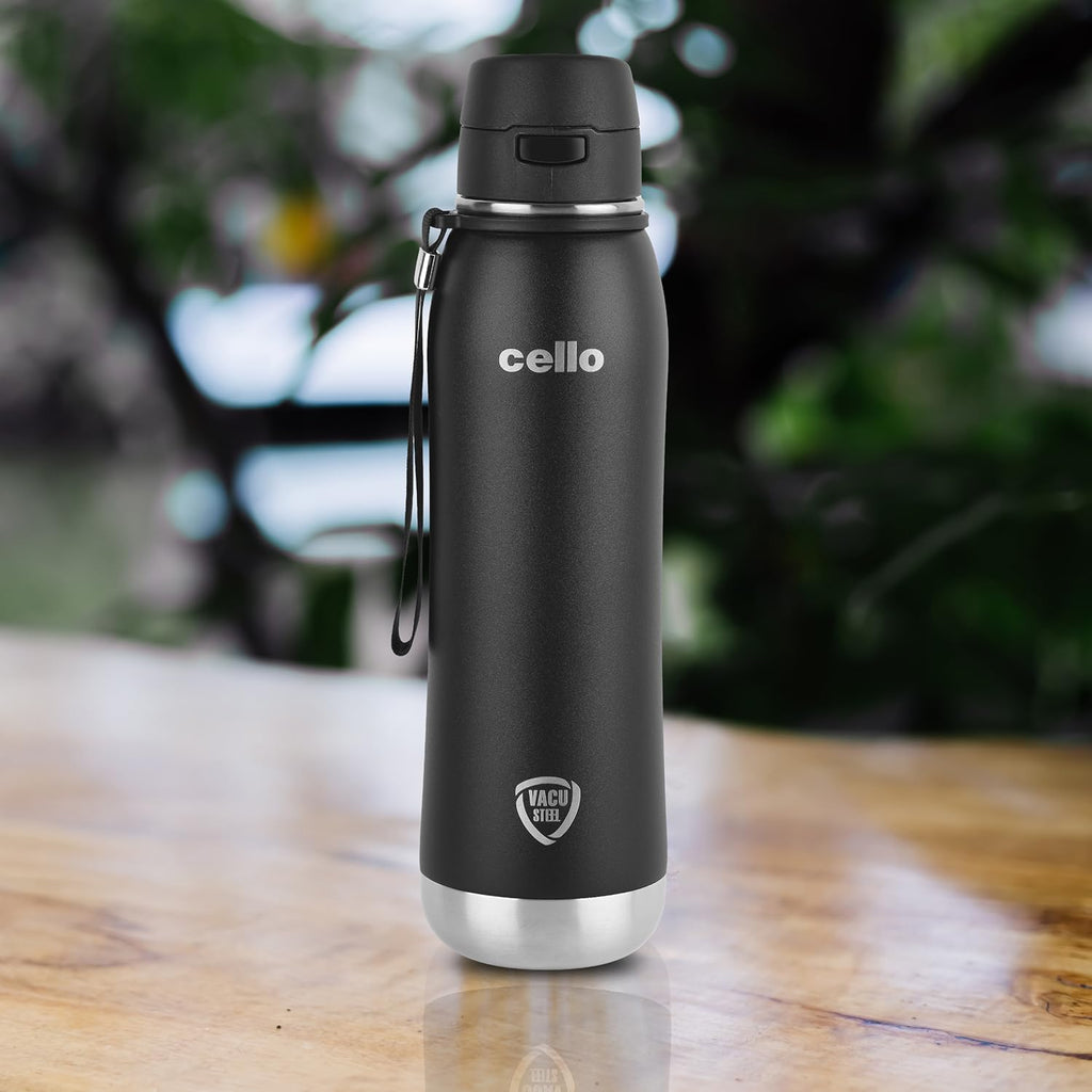 Cello Duro Ace Thermosteel Bottle 900ml, Black | ISI Certified Vacuum Insulated Double Walled Hot & Cold Flask Bottle with DTP Coated | Rust & Leak Proof Water Bottle for Office, College & Travel