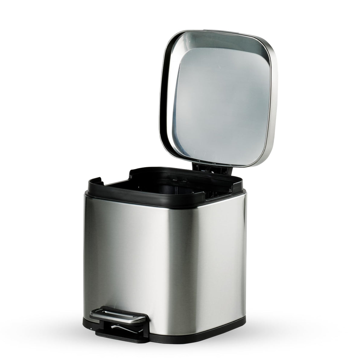 TRAMONTINA 20 Litre Stainless Steel Step Dustbin | Fingerprint-Resistant Finish | Soft-Close Lid | Removable Inner Bucket | Square Trash Can for Home, Office & Hospitality