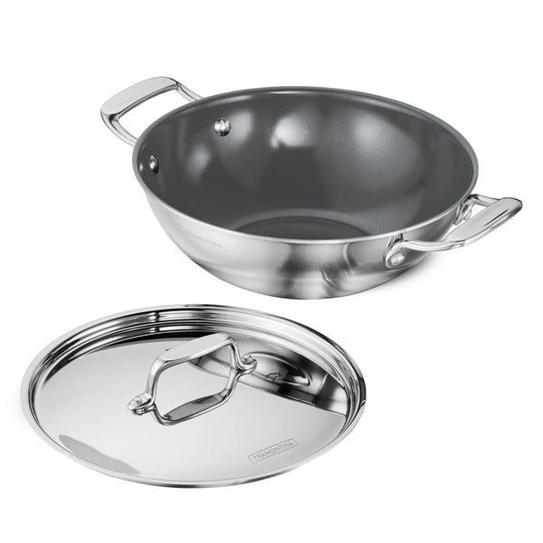 Fusao EX+ Triply Ceramic 24cm Deep Kadai with SS Lid
