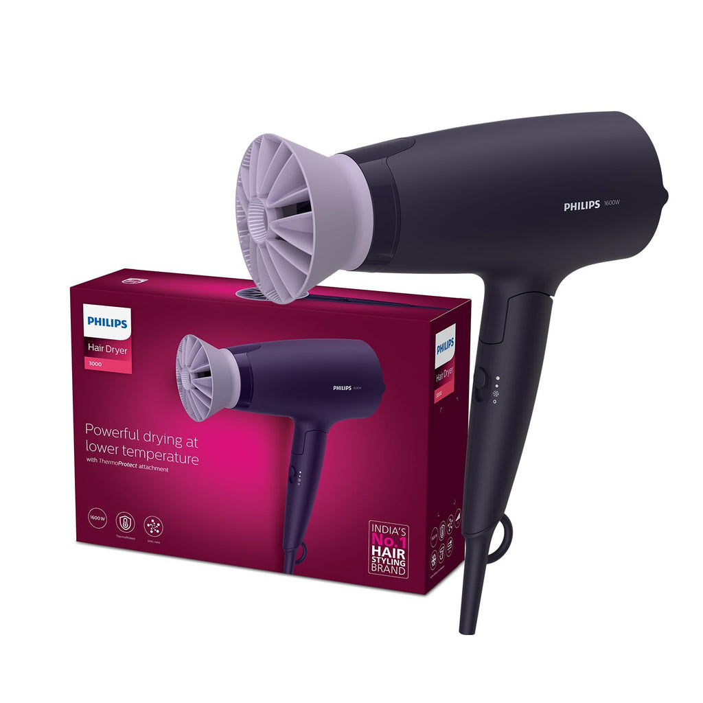 Philips Hair Dryer Powerful Drying with Less HeatIIonic Care for Smooth & Shiny HairI 3 Styling Options for Salon like BlowdryI 1600 WattsI Cool ShotI Men & WomenI 2 Year WarrantyI BHD318/00, Purple