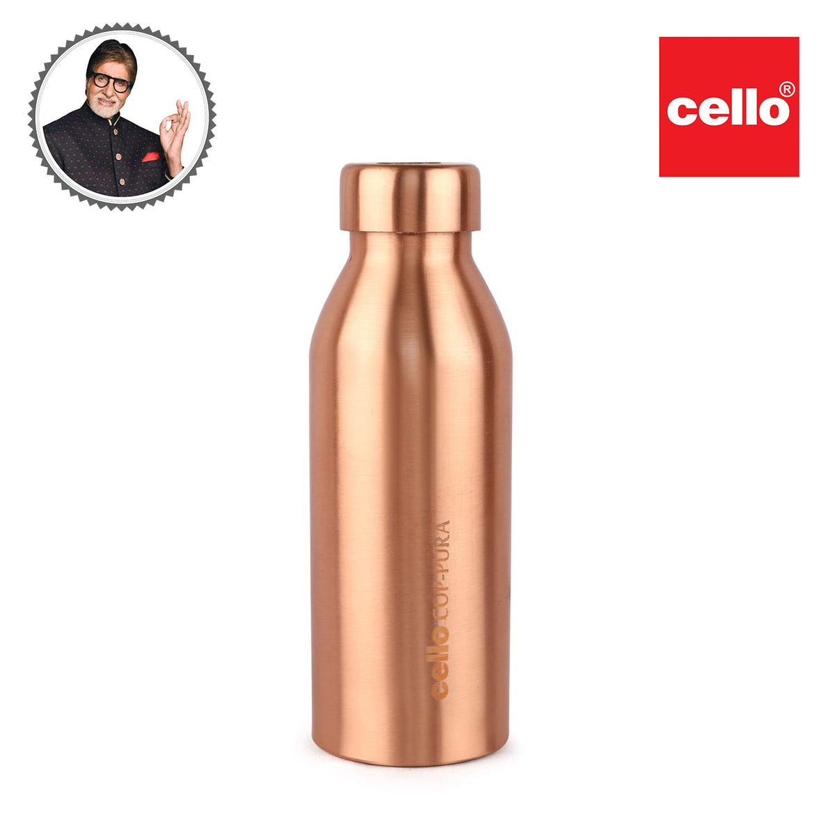Cello Cop- Pura Moksha Copper Bottle, 750 ml, Copper, Medium (Model: CLO_MKSHA_CBTTLE_750ML, Pack of 1)