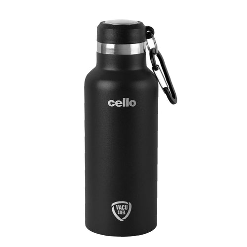 Cello Duro Hector Thermosteel Water Bottle 550 ml, Black | ISI Certified Stainless Steel, Double Walled Vacuum Insulated Flask | 24 Hrs Hot & Cold Thermos Water Bottle For Office, Gym, Travel, Gifting