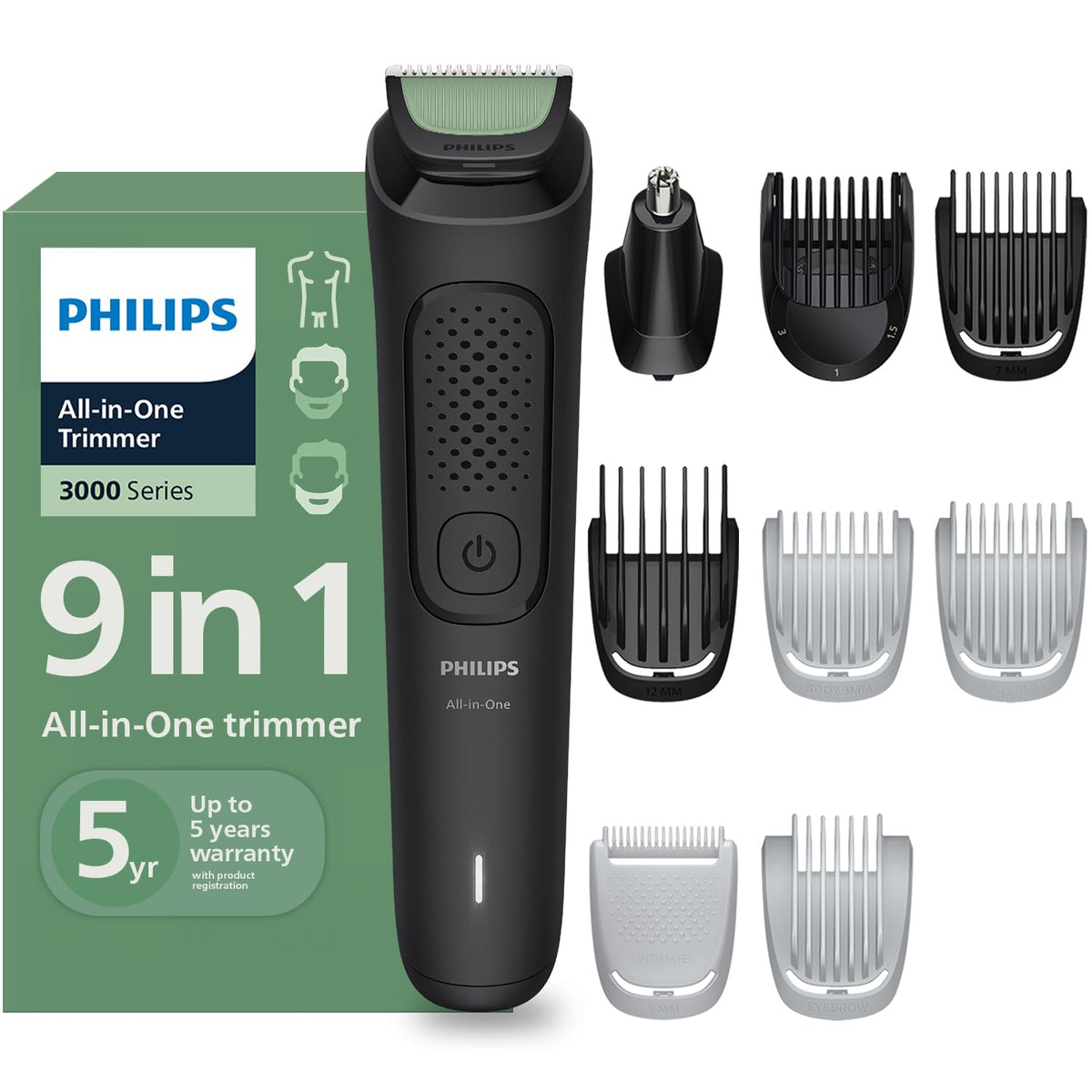 Philips India's No.1 Men's Trimmer | Self Sharpening Blades | Single Stroke Grooming I 9 In1 Face, Nose And Body I 2 +1* Year Warranty | No Oil Needed I 60 Min Runtime I MG3710/65,Black