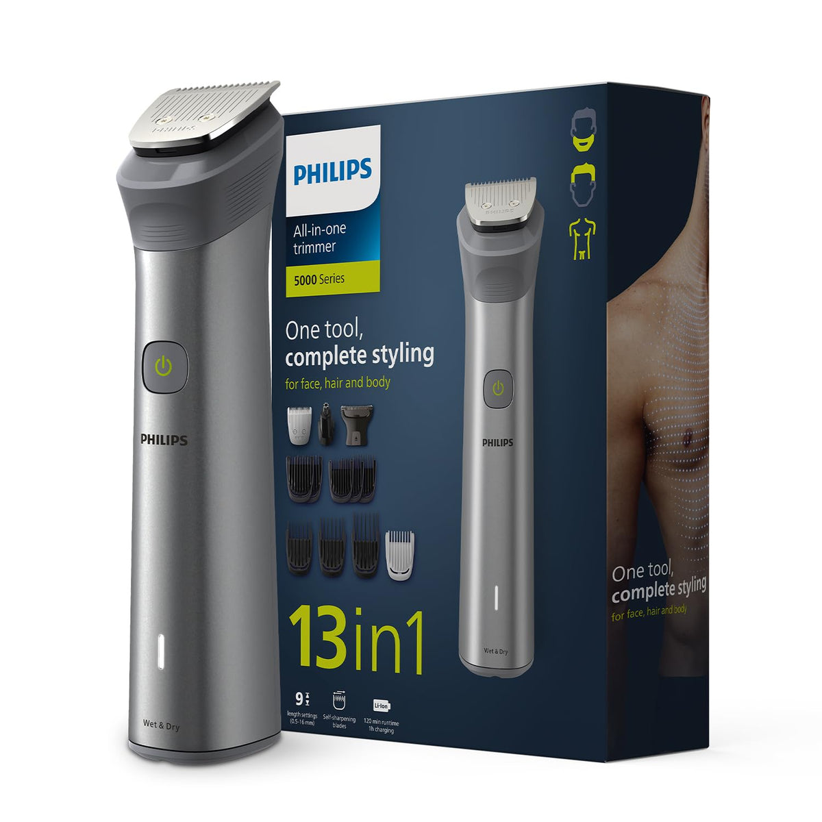 Philips India's No.1 Men's Trimmer* | Effortless styling | BeardSense Technology | All-in-One Grooming Kit- Face, Head, Body | 120min runtime | IPX7 Waterproof | 5yr warranty* | MG5932