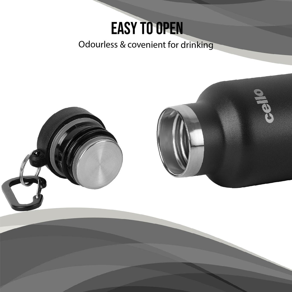 Cello Duro Hector Thermosteel Water Bottle 550 ml, Black | ISI Certified Stainless Steel, Double Walled Vacuum Insulated Flask | 24 Hrs Hot & Cold Thermos Water Bottle For Office, Gym, Travel, Gifting