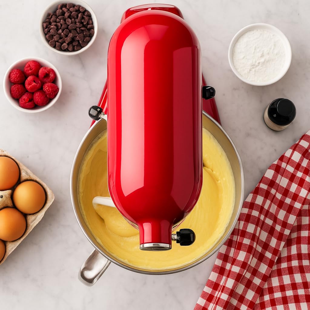 KitchenAid 4.8L Artisan Tilt-Head Stand Mixer – 300W, 10-Speed, Stainless Steel Bowl, Color: Candy Apple– 4.8L Capacity, Includes Flat Beater, Dough Hook, and Wire Whip