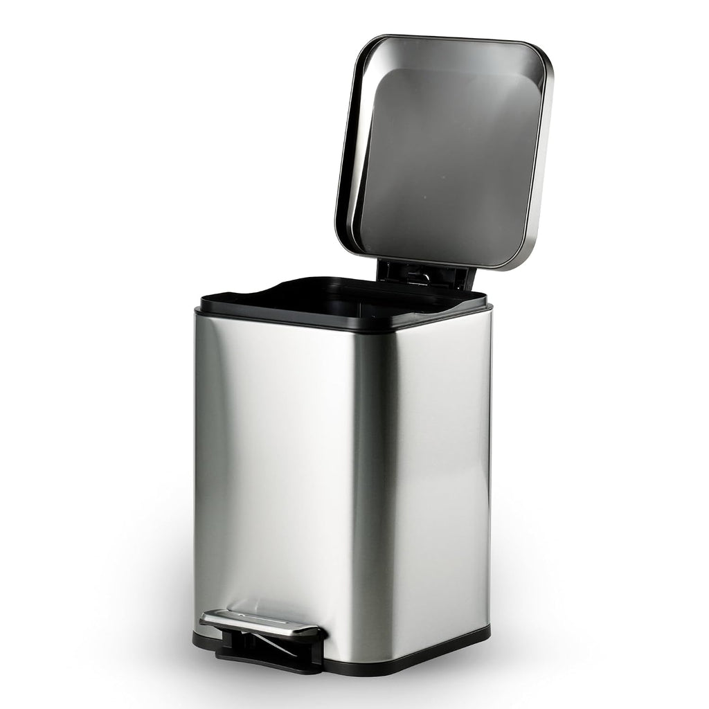 TRAMONTINA 20 Litre Stainless Steel Step Dustbin | Fingerprint-Resistant Finish | Soft-Close Lid | Removable Inner Bucket | Square Trash Can for Home, Office & Hospitality