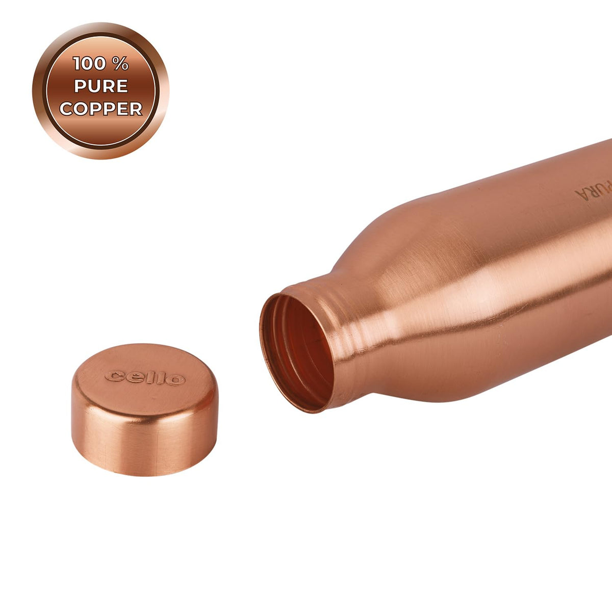 Cello Cop-Pura Moksha Copper Water Bottle, 1000ml, 1 Piece, Copper