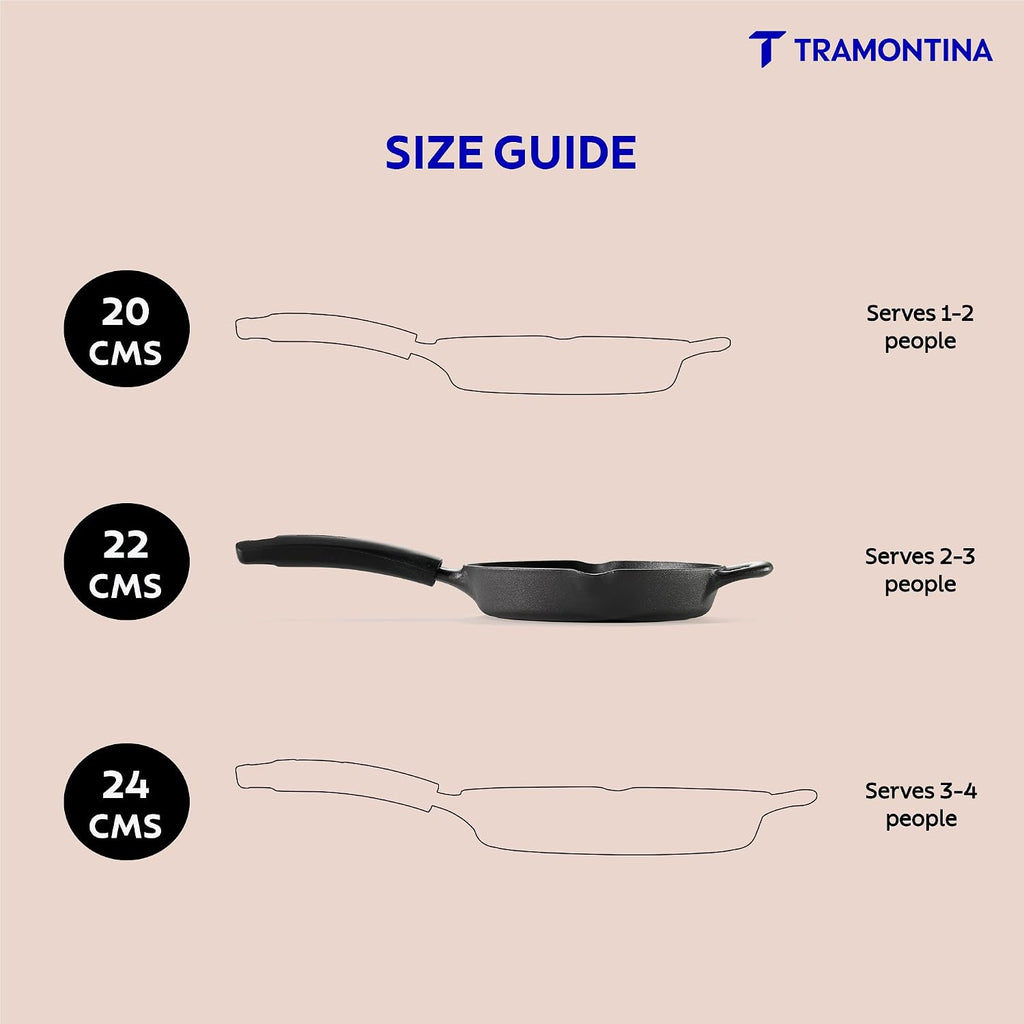 TRAMONTINA Titanex 22cm Cast Iron Fry Pan – Pre-Seasoned Skillet with Pour Spouts | Saute, Stir-Fry, Deep Fry, Sear & Bake | Gas & Induction Compatible | Natural Stone Finish.