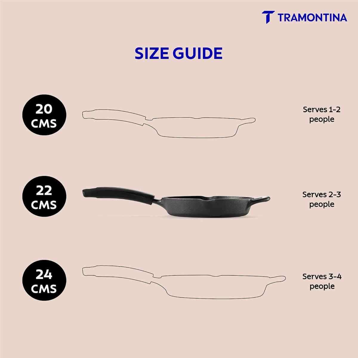 TRAMONTINA Titanex 22cm Cast Iron Fry Pan – Pre-Seasoned Skillet with Pour Spouts | Saute, Stir-Fry, Deep Fry, Sear & Bake | Gas & Induction Compatible | Natural Stone Finish.