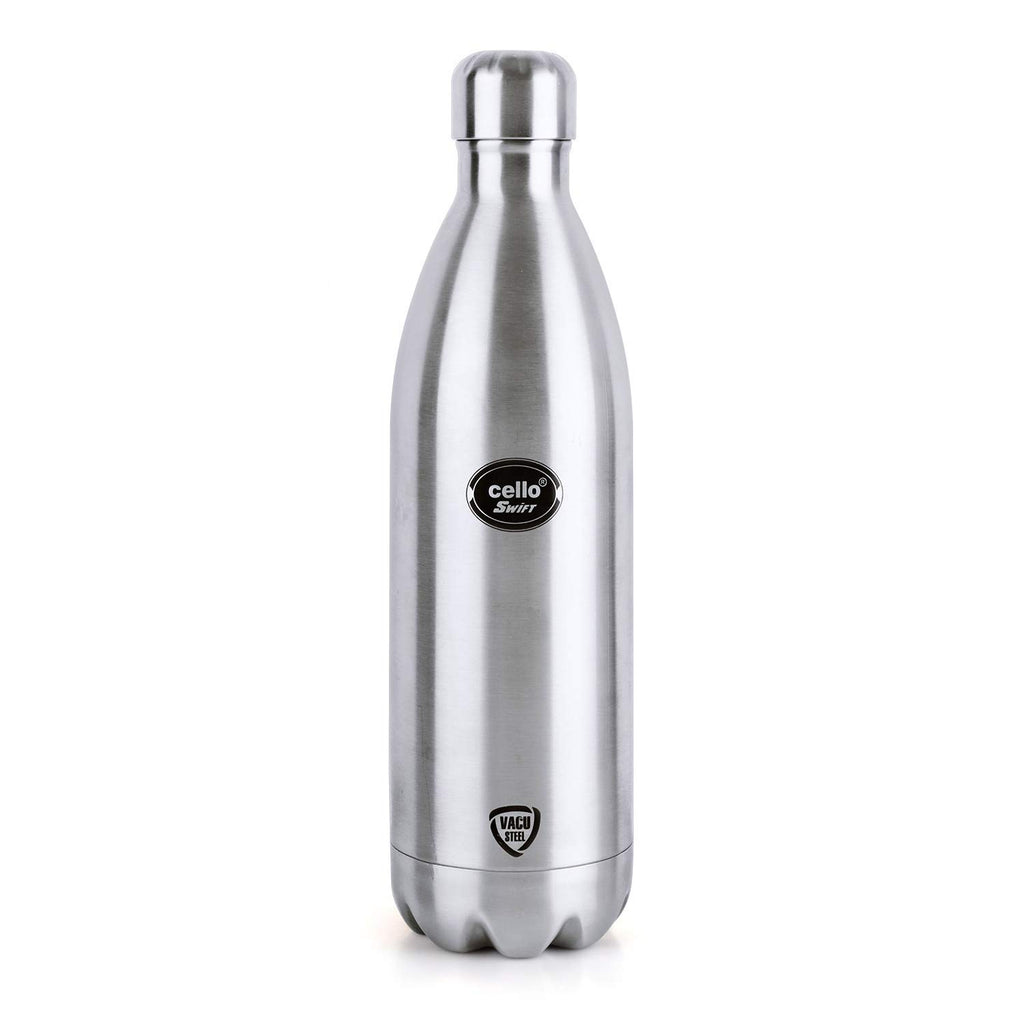 CELLO Swift Stainless Steel Hot and Cold Water Bottle 750 ml Silver | ISI Certified Spillproof Leakproof Double Wall Vacuum Insulated Thermos Flask Water Bottle for School Kids, Office Gym & Travel