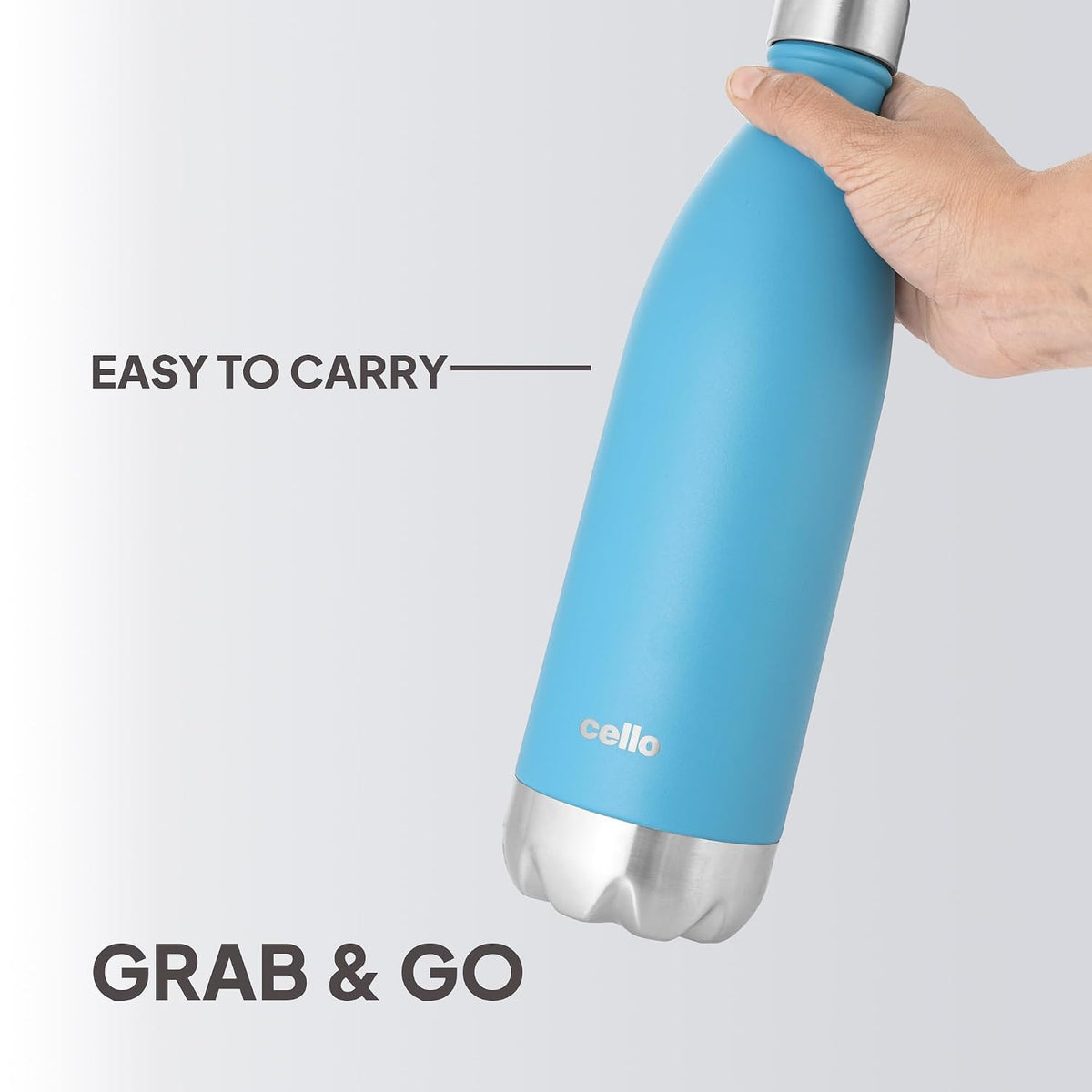 Cello Duro Tuff Steel Series- Swift Double Walled Stainless Steel Water Bottle with Durable DTP Coating, 750ml, Blue
