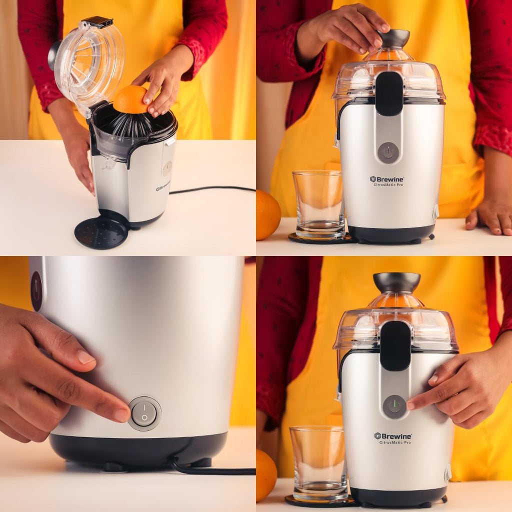 BREWINE CitrusMatic Pro – Fully Automatic Citrus Juicer | 50W Powerful Motor | One-Touch Electric Juicer for Oranges, Lemons & More | Easy to Clean & Compact Design