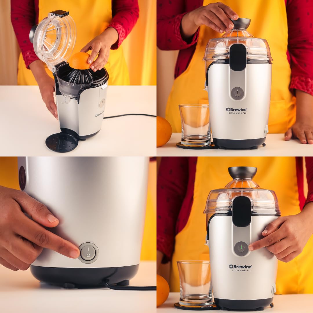 BREWINE CitrusMatic Pro – Fully Automatic Citrus Juicer | 50W Powerful Motor | One-Touch Electric Juicer for Oranges, Lemons & More | Easy to Clean & Compact Design