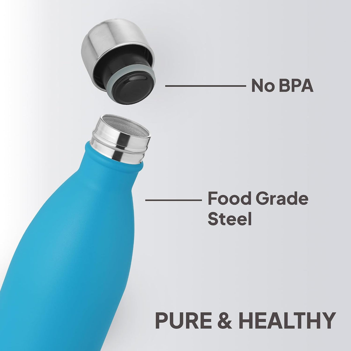 Cello Duro Tuff Steel Series- Swift Double Walled Stainless Steel Water Bottle with Durable DTP Coating, 750ml, Blue