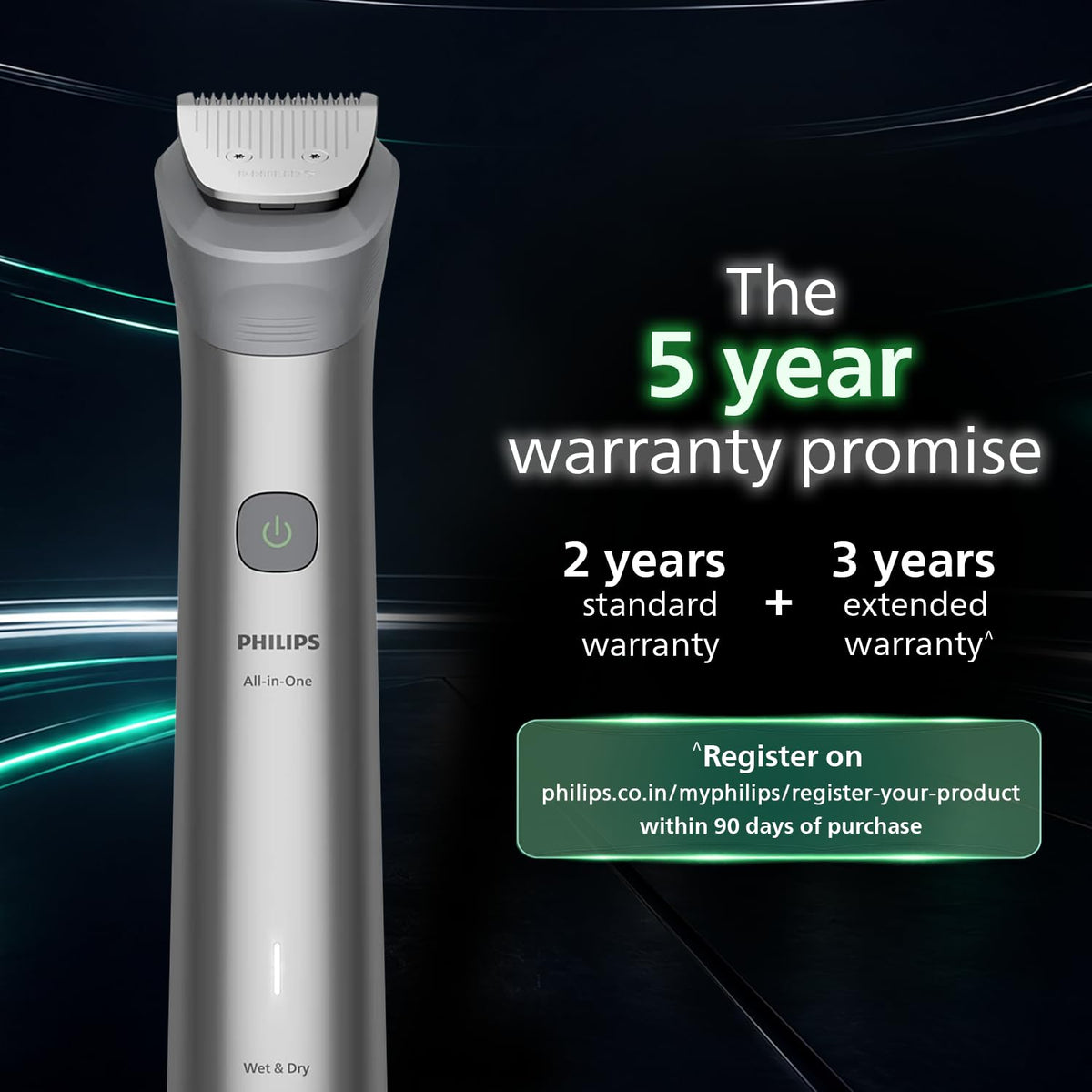 Philips India's No.1 Men's Trimmer* | Effortless styling | BeardSense Technology | All-in-One Grooming Kit- Face, Head, Body | 120min runtime | IPX7 Waterproof | 5yr warranty* | MG5932