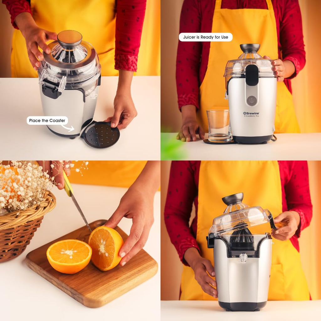 BREWINE CitrusMatic Pro – Fully Automatic Citrus Juicer | 50W Powerful Motor | One-Touch Electric Juicer for Oranges, Lemons & More | Easy to Clean & Compact Design
