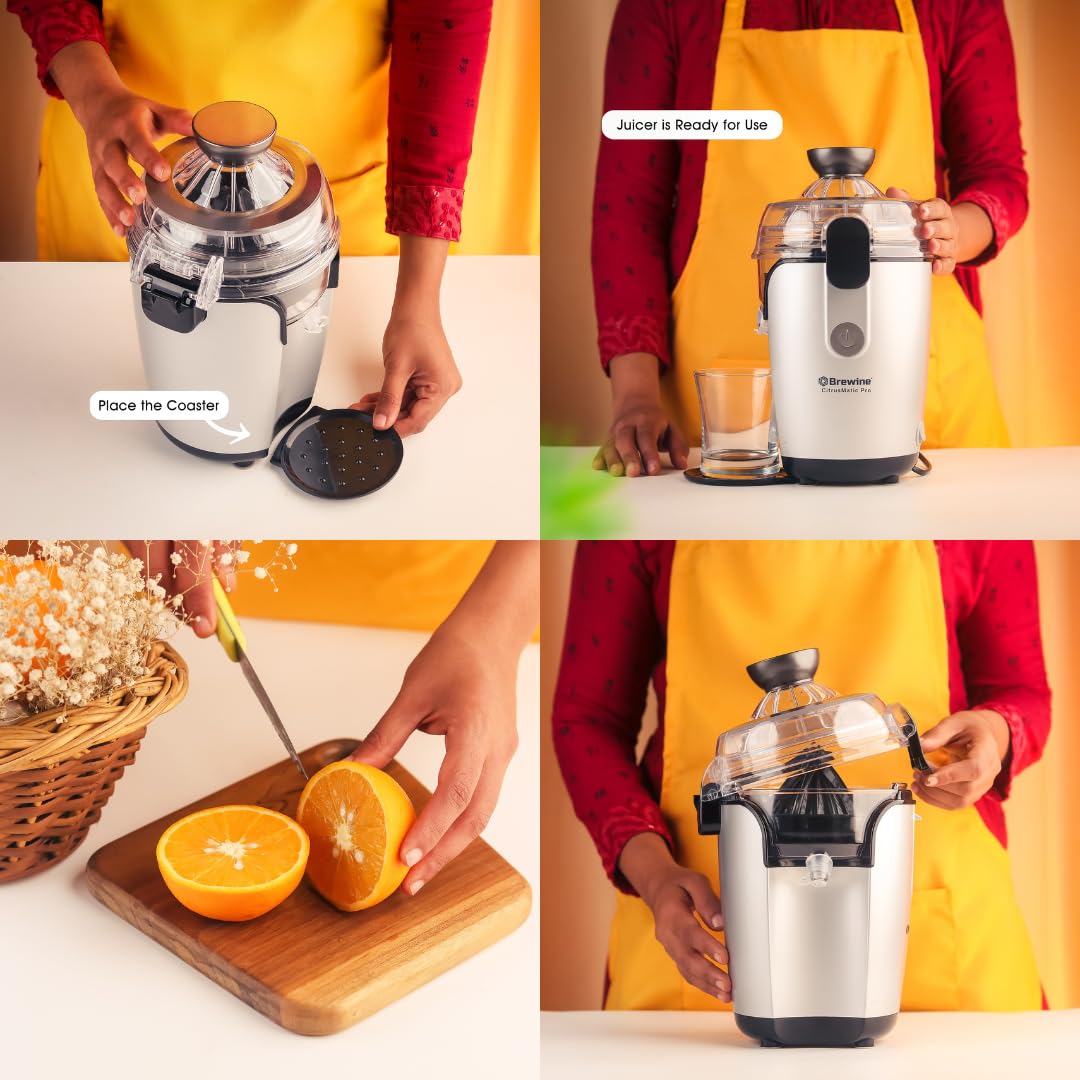 BREWINE CitrusMatic Pro – Fully Automatic Citrus Juicer | 50W Powerful Motor | One-Touch Electric Juicer for Oranges, Lemons & More | Easy to Clean & Compact Design