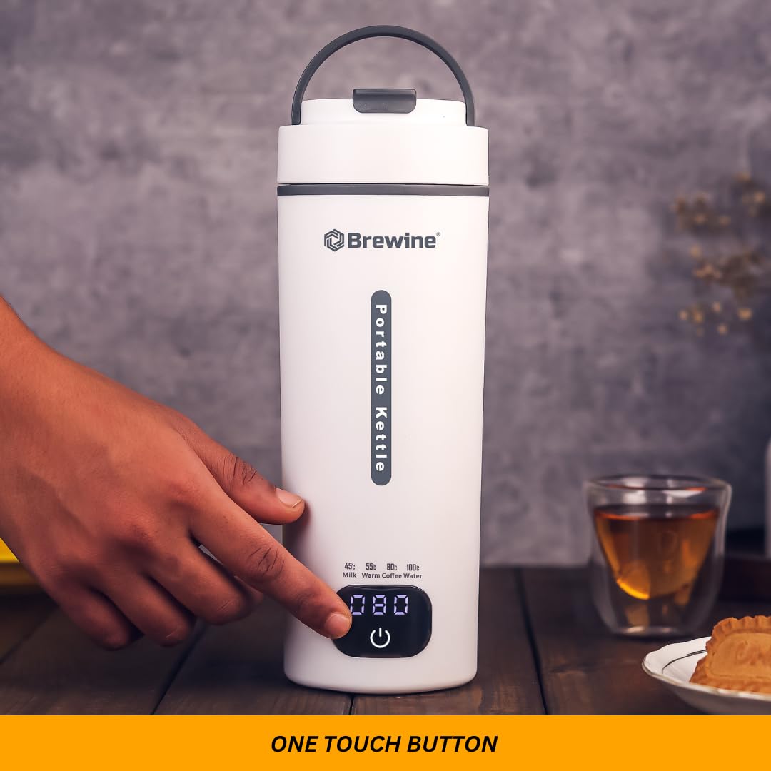 Brewine Portable Kettle,450ml,Grey, Multi-Temp-Setting,Auto Cut-Off, Digital Display,Touch Button,Wide Voltage Range220-230V Suitable for India,300 Watt