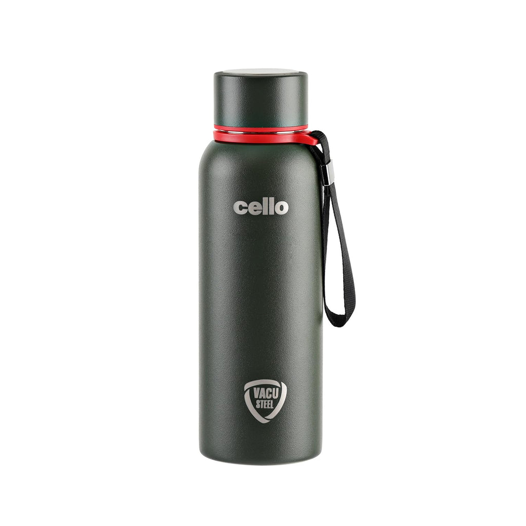 CELLO Duro Kent Stainless Steel Hot and Cold Water Bottle 900 ml Military Green | ISI Certified Spillproof Leakproof Double Wall Vacuum Insulated Thermos Flask Water Bottle for Home Office Gym Travel