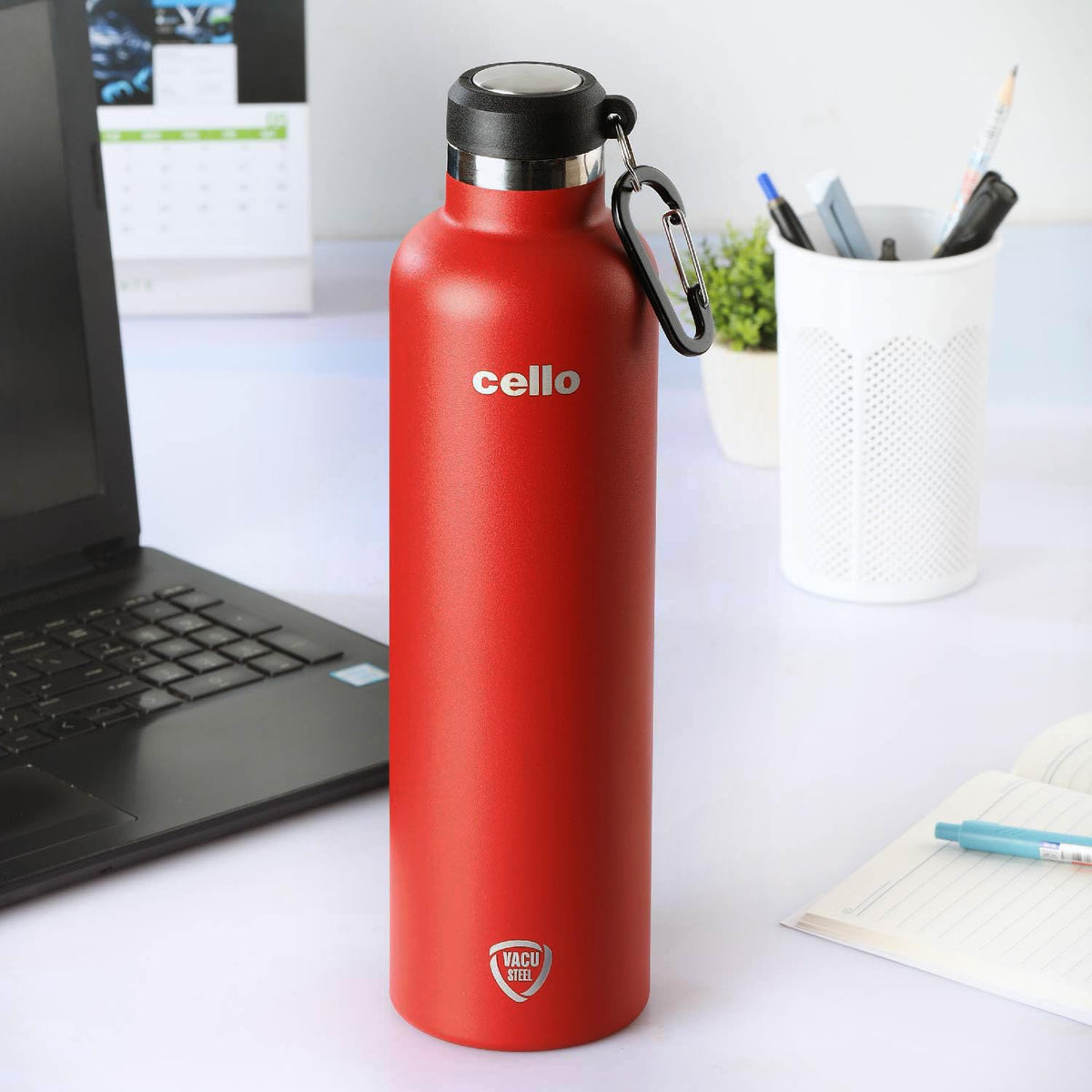Cello Duro Hector Thermosteel Water Bottle 550 ml, Black | ISI Certified Stainless Steel, Double Walled Vacuum Insulated Flask | 24 Hrs Hot & Cold Thermos Water Bottle For Office, Gym, Travel, Gifting