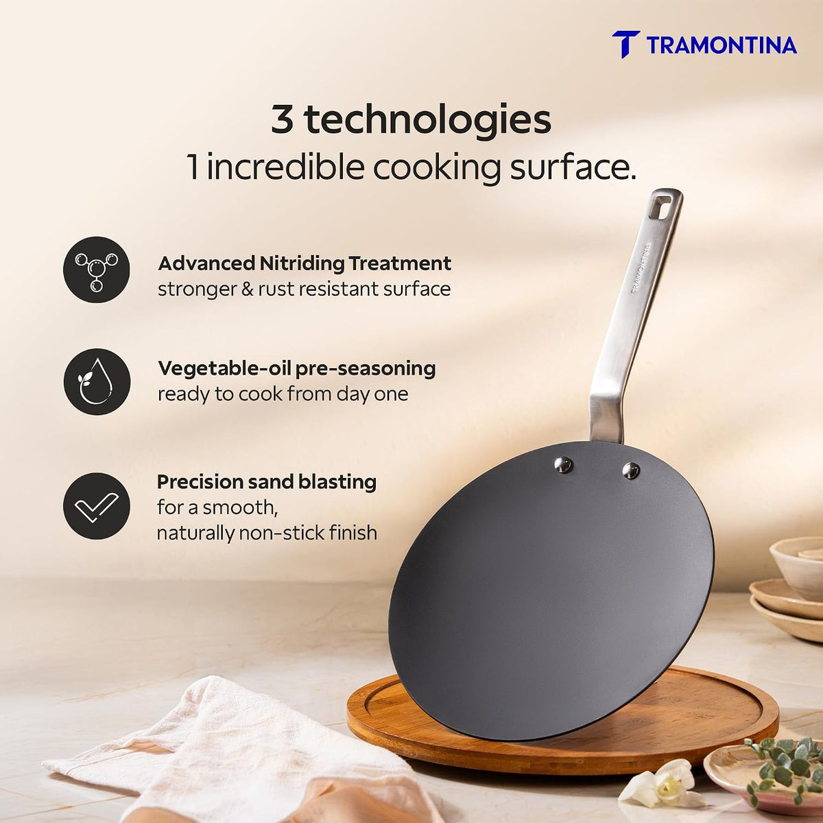 TRAMONTINA Heritage Iron Roti Tawa 24 cm | Black
