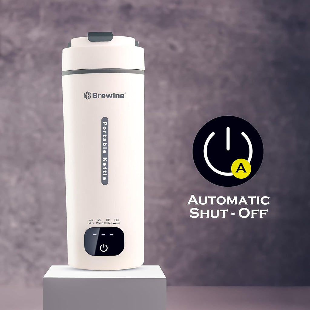 Brewine Portable Kettle,450ml,Grey, Multi-Temp-Setting,Auto Cut-Off, Digital Display,Touch Button,Wide Voltage Range220-230V Suitable for India,300 Watt