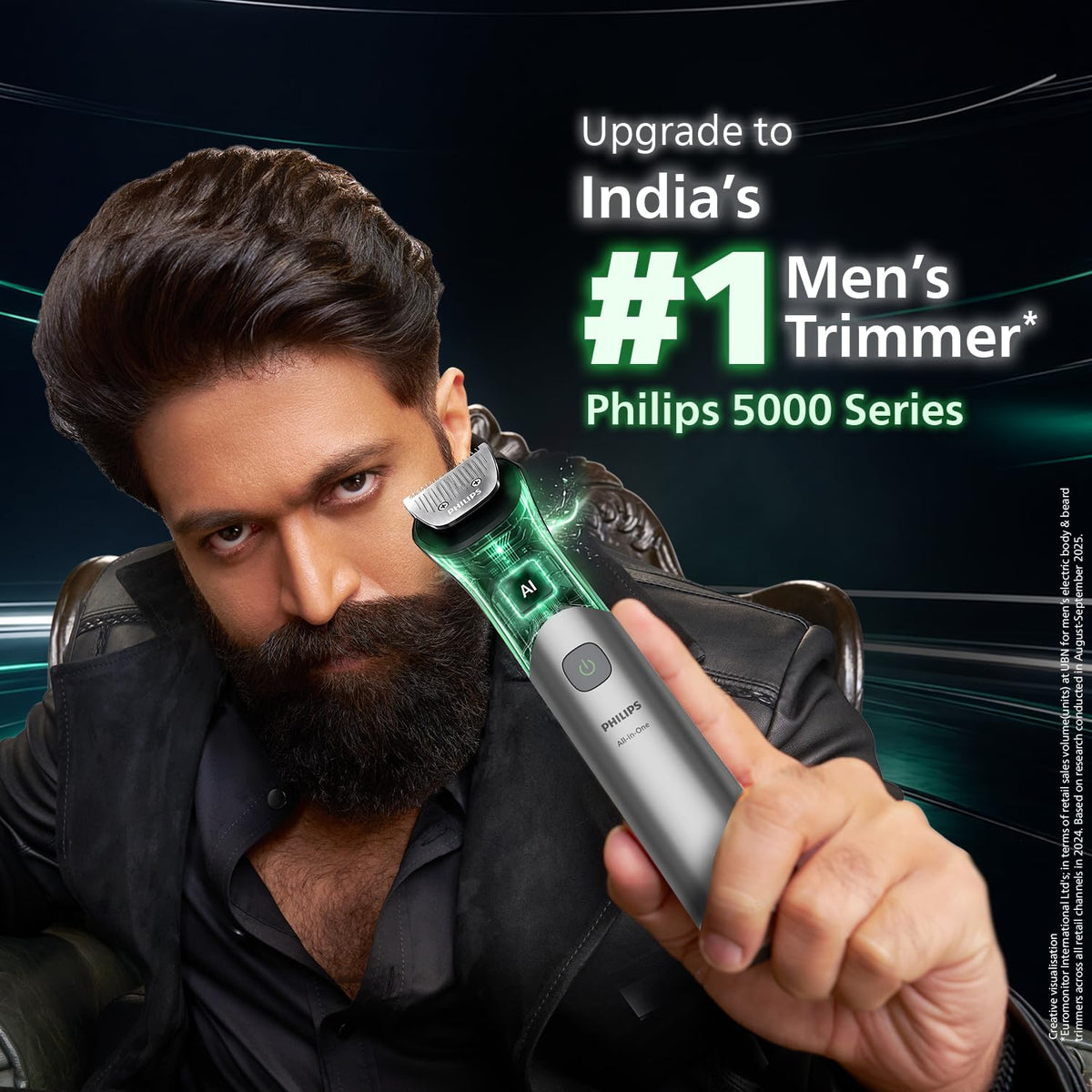Philips India's No.1 Men's Trimmer* | Effortless styling | BeardSense Technology | All-in-One Grooming Kit- Face, Head, Body | 120min runtime | IPX7 Waterproof | 5yr warranty* | MG5932