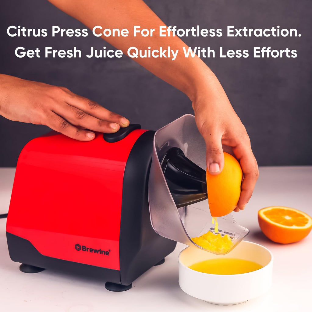 Brewine 2-in-1 Coconut Scraper & Citrus Juicer with Dual Speed Settings, Cooling Fan for Ventilation, Stainless Steel Scraping Blade, Splash Guard, Super Suction Feet for Stability, Red, 200 Watts