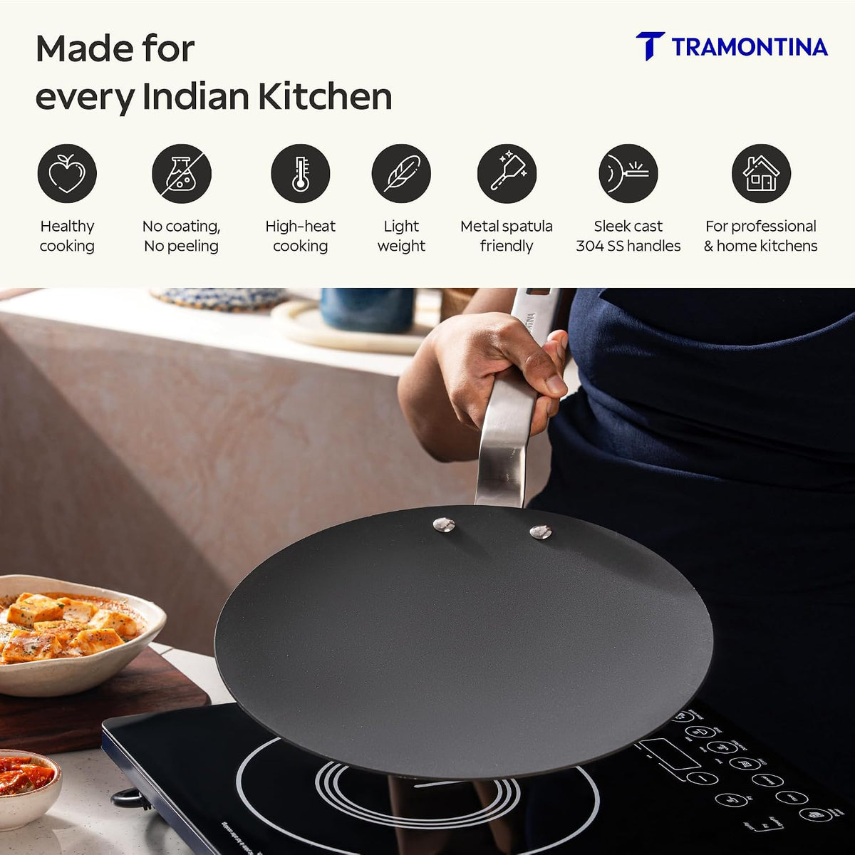 TRAMONTINA Heritage Iron Roti Tawa 24 cm | Black